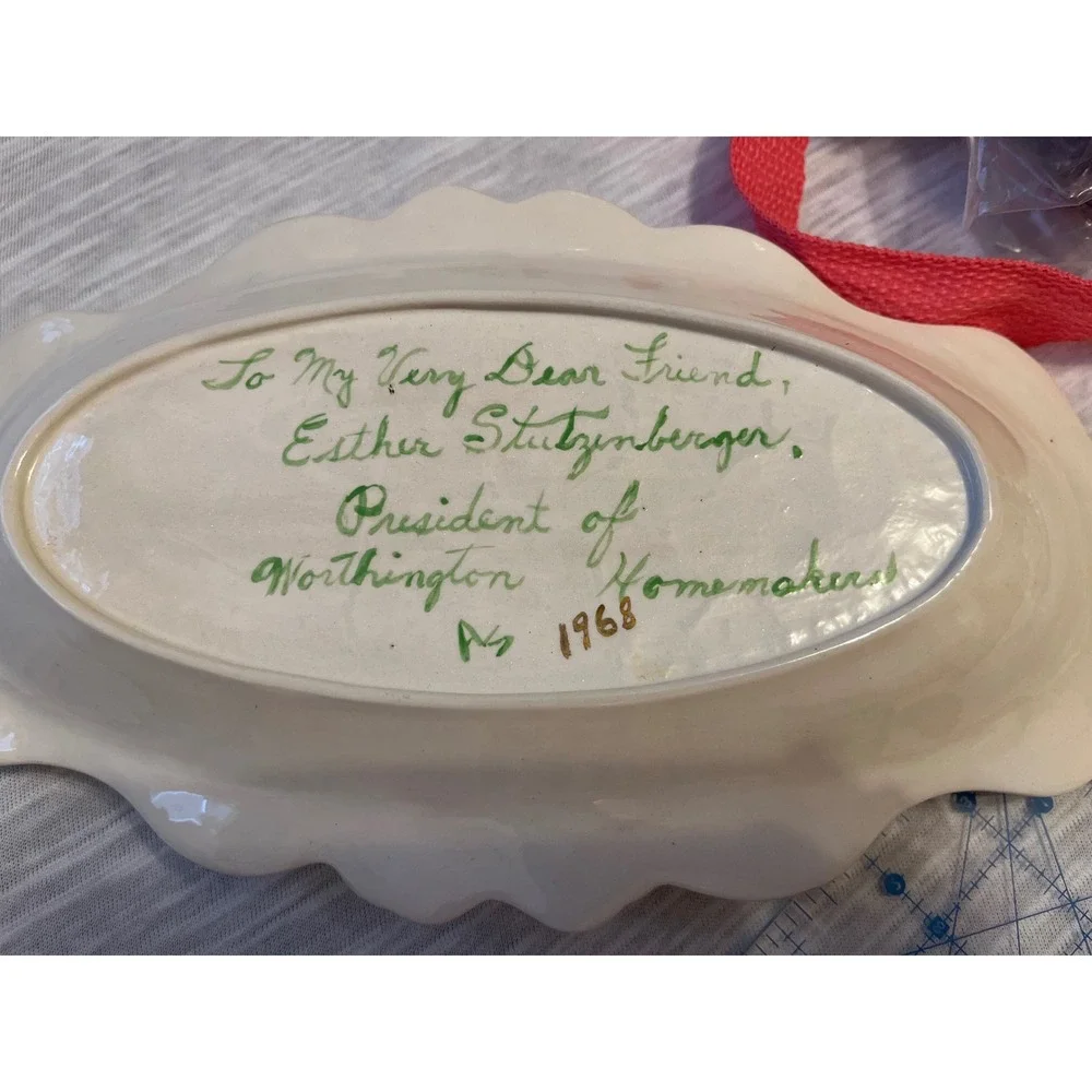 Vintage Ceramic Trinket Dish with Floral Embossing and Inscription 1968‎
